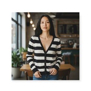 Hollister ★ Varsity Collegiate Rugby Stripe Cardigan Sweater ★ Navy White